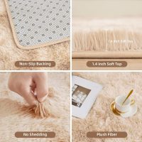 Litanika 4x6 Shag Area Rug for Living Room Bedroom, Tie-Dyed Beige High Pile Soft Plush Shaggy Furry Cream Bedside Playroom Dorm Carpet, Non-Slip, Non-Shedding Modern Indoor Floor Rug - Image 5