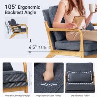 COLAMY Mid Century Modern Accent Chair with Lumbar Pillow, Relaxing Armchair with Solid Wood Frame & Soft Cushion, Reading Leisure Chair for Living Room,Bedroom,Waiting Room（Blue） - Image 5