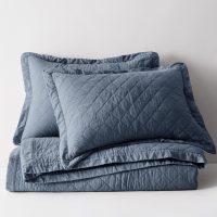 WDCOZY 100% Cotton King Size Quilt Set - Dusty Blue Ruffle Box Soft Lightweight Bedspread, Textured Like Linen, Farmhouse Country Rustic Coverlet, Shabby Chic Gauze Bedding, 3 Pieces - Image 4
