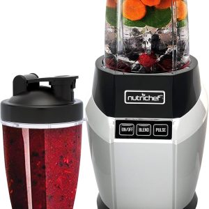 NutriChef Personal Electric Single Serve Blender - Small Professional Kitchen Countertop Mini Blender for Shakes & Smoothies, Pulse Blend, Convenient Lid Cover, Portable 20 & 24 oz Cups, Black