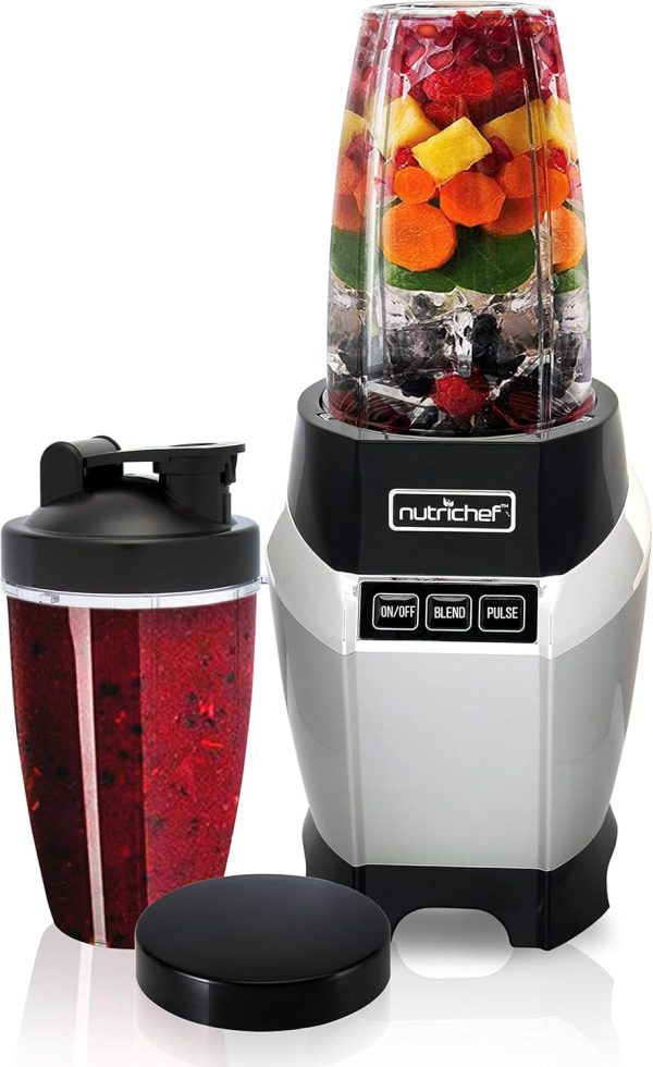 NutriChef Personal Electric Single Serve Blender - Small Professional Kitchen Countertop Mini Blender for Shakes & Smoothies, Pulse Blend, Convenient Lid Cover, Portable 20 & 24 oz Cups, Black
