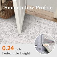 Gray Area Rug 5x7 Machine Washable Vintage Living Room Distressed Non Slip Carpet Traditional Indoor Bedroom Grey Retro Floral Accent Throw Large Rug for Office Kitchen Bathroom Dining Room - Image 3