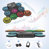Electronic Drum Set, 9-Drum Practice Pad with Headphone Jack, Roll-up Drum Kit Machine with Built-in Speaker Drum Pedals and Sticks 10 Hours Playtime, Great Christmas for Kids - Image 3