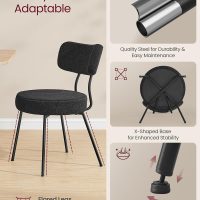 VASAGLE Boucle Dining Chairs Set of 2, Upholstered Kitchen Dining Room Chairs with Curved Backrest and Steel Frame, Modern Mid Century, Round, for Vanity, Living Room, Ink Black UKDC110B01 - Image 5