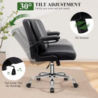 Criss Cross Office Chair with 2-in-1 Flip Backrest – Ergonomic PU Leather Floor Sitting Chair, Adjustable Height, 360° Swivel & Flip-Up Arms, Extra-Wide Seat for Home Office, Vanity, Nail Salon-Black - Image 5