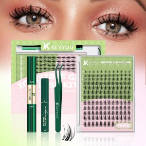 KEYYOU Fairy Lash Clusters Kit, Manga Eyelash Extension Kit at Home, D Curl, Wispy Natural Invisible Band Lash with Waterproof DIY, Fairy-D-8-18MIX, 144 pcs