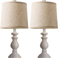 PARTPHONER Traditional Table Lamp Set of 2, Rustic Farmhouse Table Lamps for Living Room Bedroom, 22" Bedside Desk Lamps Vintage Nightstand Lamps with Linen Shades, Antique Grey - Image 2