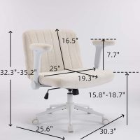 VINGLI Criss Cross Chair with Adjustable Flip-Up Arms,Cross Legged Chair with Wheels, Extra Wide Office Chair,Cozy Desk Chair for Home Office, Vanity, Apartment,Chenille Velvet,Beige - Image 2