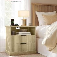 VASAGLE MAXE Collection - Set of 2 Nightstands with Charging Station, Bedside Table, Side End Table with 2 Drawers, Open Shelf, 2 AC Outlets, 2 USB Ports, Transitional, Bedroom, Oak Beige ULET926Y01 - Image 2