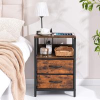 Yoobure Nightstand with Charging Station, Small Night Stand with Fabric Drawers and Storage Shelf for Bedrooms, Small Spaces, Bedside Table with USB Ports & Outlets - Image 8