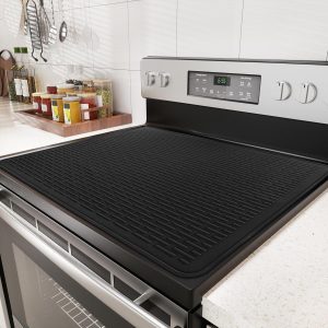 Stove Top Cover for Electric Stove - Food Grade Ceramic Stove top Cover, Silicone XXL Dish Drying Mat, Glass Cooktop Covers, Flat RV Range top Mats (Black,30x21)