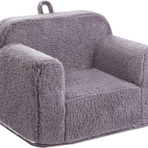Kids Snuggly-Soft Sherpa Chair, Cuddly Toddler Foam Chair for Boys and Girls, Grey