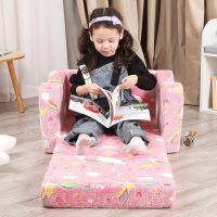 Unicorn Glow in The Dark Toddler Couch, 2-in-1 Toddler Soft Couch Fold Out with Star Pillow, Convertible Sofa to Lounger for Girls and Boys, 1-Seat - Image 3