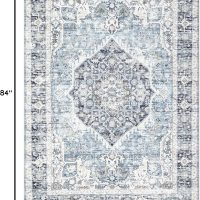 Area Rug 5×7, Vintage Boho Rug,Ultra-Soft Low Pile, Washable, Non Slip,Stain Resistant Printed Carpet for Living Room Bedrooms Playroom Office Kitchen, Light Blue - Image 2