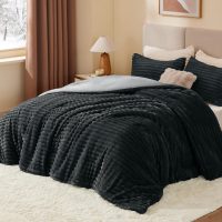BEDELITE Fleece Queen Comforter Set -Super Soft & Warm Fluffy Black Bedding, Luxury Fuzzy Heavy Bed Set for Winter with 2 Pillow Cases - Image 2