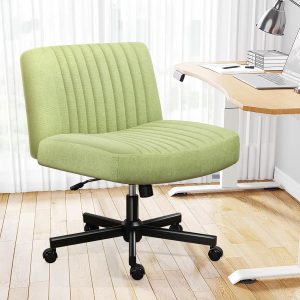 Darkecho Criss Cross Chair with Wheels,Thick Padded Fabric Cross Legged Wide Chair with Pocket Spring Cushion,Comfortable Adjustable Computer Office Task Vanity Chair for Home Office,Bedroom,Green