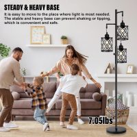 Dimmable Farmhouse Floor Lamp, Industrial Floor Lamp for Living Room with 3 X 6W LED Bulbs, 3 Light Rustic Standing Tall Lamp for Bedroom, Office, 68" - Image 4