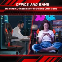 OLIXIS Computer Gaming Desk Chair - Big and Tall Ergonomic Comfy Lumbar Support with Flip-up Armrest and 360° Swivel Wheels, PU Leather Height Adjustable, for Home and Office, Red - Image 2