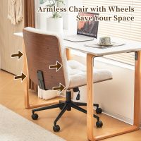 Furnimart Wide Swivel Criss Cross Legged Chair with Wheels, FSC Certified Wooden Desk Chair with Mid-Back Support, Comfy Armless Height Adjustable Vanity Chair for Desk, Bedroom (Faux Fur White) - Image 5