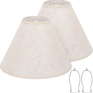Empire Lamp Shades Set of 2, 6" Top x 16" Bottom x 10.8" High, Large Beige Lamp Shades for Table Lamps Floor Lamps, Natural Linen Lampshades Replacement, Spider, Harp Holders Included, Easy Assembly
