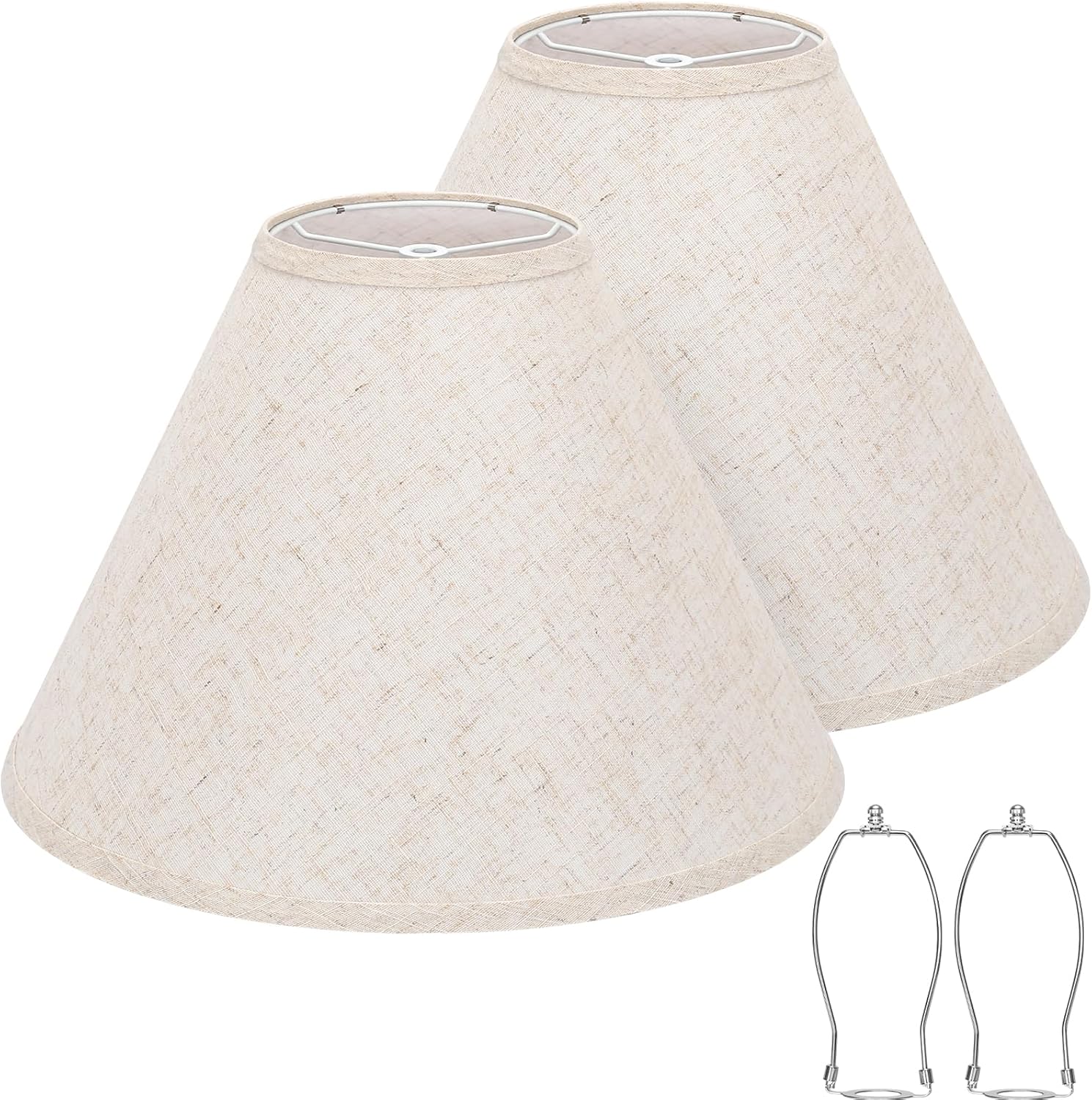 Empire Lamp Shades Set of 2, 6″ Top x 16″ Bottom x 10.8″ High, Large Beige Lamp Shades for Table Lamps Floor Lamps, Natural Linen Lampshades Replacement, Spider, Harp Holders Included, Easy Assembly