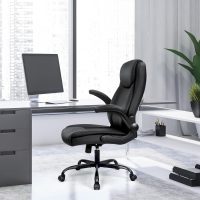 NEO CHAIR Ergonomic Office Desk Gaming Computer Chair Executive High Back Support Flip-up Arms Adjustable Height Swivel Rolling Wheels Comfy PU Leather for Home (Black) - Image 2