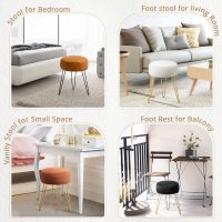 LUE BONA Vanity Stool, White Vanity Stools for Makeup Room, Round Ottoman Foot Stool, Velvet Footrest Vanity Chair for Bathroom Vanity, Bedroom, Living Room, Entryway, Offices - Image 4