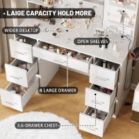 Furmax Vanity Desk with Mirror, LED Lights and Power Outlet Makeup Vanity Table with 7 Drawers and 6 Storage Shelves Dressing Table for Bedroom Dressing Room (White) - Image 5
