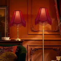 GO&SO Set of 2 Burgundy Silk Scalloped Lamp Shade, Petal Edge Braid with Burgundy Fringe Trim, 6"x13"x10.6"(Spider), Victorian Bell Lamp Shades, Replacement Shades for Table,Floor Lamps, Easy Assembly - Image 9