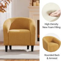 Yaheetech Accent Barrel Chair, Boucle Fabric Club Chair, Furry Sherpa Elegant and Cozy, Soft Padded Armchair for Living Room Bedroom Reception Room Office, Mustard Yellow - Image 7