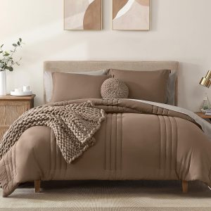 Monbix Queen Comforter Set - 7 Pieces Raw Umber Bed in a Bag Queen Bedding Sets with Comforters, All Seasons Down Alternative Comforter Bed Set with Sheets,Pillowcases & Shams
