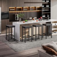 HOOBRO Bar Stools, Set of 2 Bar Chairs, Counter Height Stools, Saddle Barstools with Curved Surface, 24.8 Inches, 2.4" Thick Upholstery, for Kitchen, Dining Room, Cafe Black BB10BY01 - Image 7