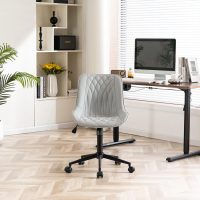 YOUNIKE Grey Ergonomic Home Office Desk Chair Armless Comfy Small Criss Cross Chair with Wheels Swivel Adjustable Modern Vanity Chair Wide Back Cute Leather Upholstered Rolling Task Chair No Arms - Image 6