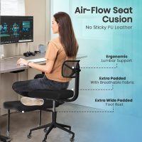 Ergonomic Cross Legged Office Chair with Rubber Wheels - Breathable Mesh Fabric - 360° Swivel ADHD Chair, Wider & Thicker Cushions for Meditation Chair, Criss Cross, and Kneeling - Image 5