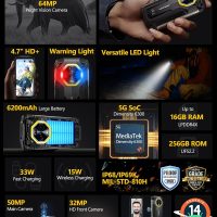 Ulefone Armor Mini 20 Pro 5G Rugged Phone, 16GB+256GB MTK Dimensity 6300, 64MP+50MP Main Camera, 6200mAh(33W), 4.7" HD+ Corning Gorilla Screen, IP68/69K Waterproof, Versatile LED Light, Android 14 - Image 2