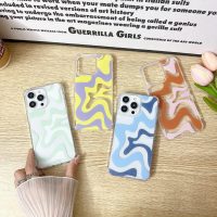 Compatible with iPhone 14 / iPhone 13 Phone Case, Cute Art Wavy Painted for Women Girls, Soft TPU Edge PC Back Protective Shockproof Phone Case-Blue (iPhone 14 / iPhone 13) - Image 2