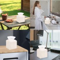 Cream PU Leather Square Tissue Holder, Stylish Tissue Box for Car Console, Home, and Office - Image 8