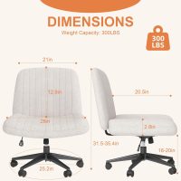 Shintenchi Criss Cross Chair,Cross Legged Office Seat with Wheels Armless Swivel Vanity Chair,Height Adjustable Wide Computer Task Seating for Home Office,Beige - Image 3