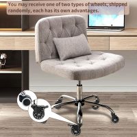 Criss Cross Chair with Rubber Wheels, Armless Office Desk Chair with Lumbar Pillow, Wide Comfy Vanity Rolling Swivel Modern Comfortable Fabric Computer Task Chairs for Home Office (Grey) - Image 6