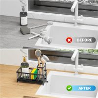 Cisily Black Sponge Holder for Kitchen Sink, Sink Caddy Organizer with High Brush Holder, Kitchen Countertop Organizers and Storage Essentials, Rustproof 304 Stainless Steel, Soap Dispenser Organize - Image 6
