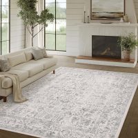 Gray Area Rug 5x7 Machine Washable Vintage Living Room Distressed Non Slip Carpet Traditional Indoor Bedroom Grey Retro Floral Accent Throw Large Rug for Office Kitchen Bathroom Dining Room - Image 5
