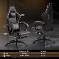 Dowinx Gaming Chair Big and Tall, Ergonomic Gamer Chair for Adults with Footrest, High Back Comfortable Computer Chair Massage Lumbar Support 350Lbs PU Leather for Office Game, Black - Image 3