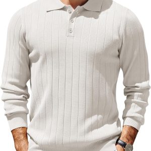 COOFANDY Mens Knit Polo Sweater Long Sleeve Polos Lightweight Casual Dress Pullover Sweaters