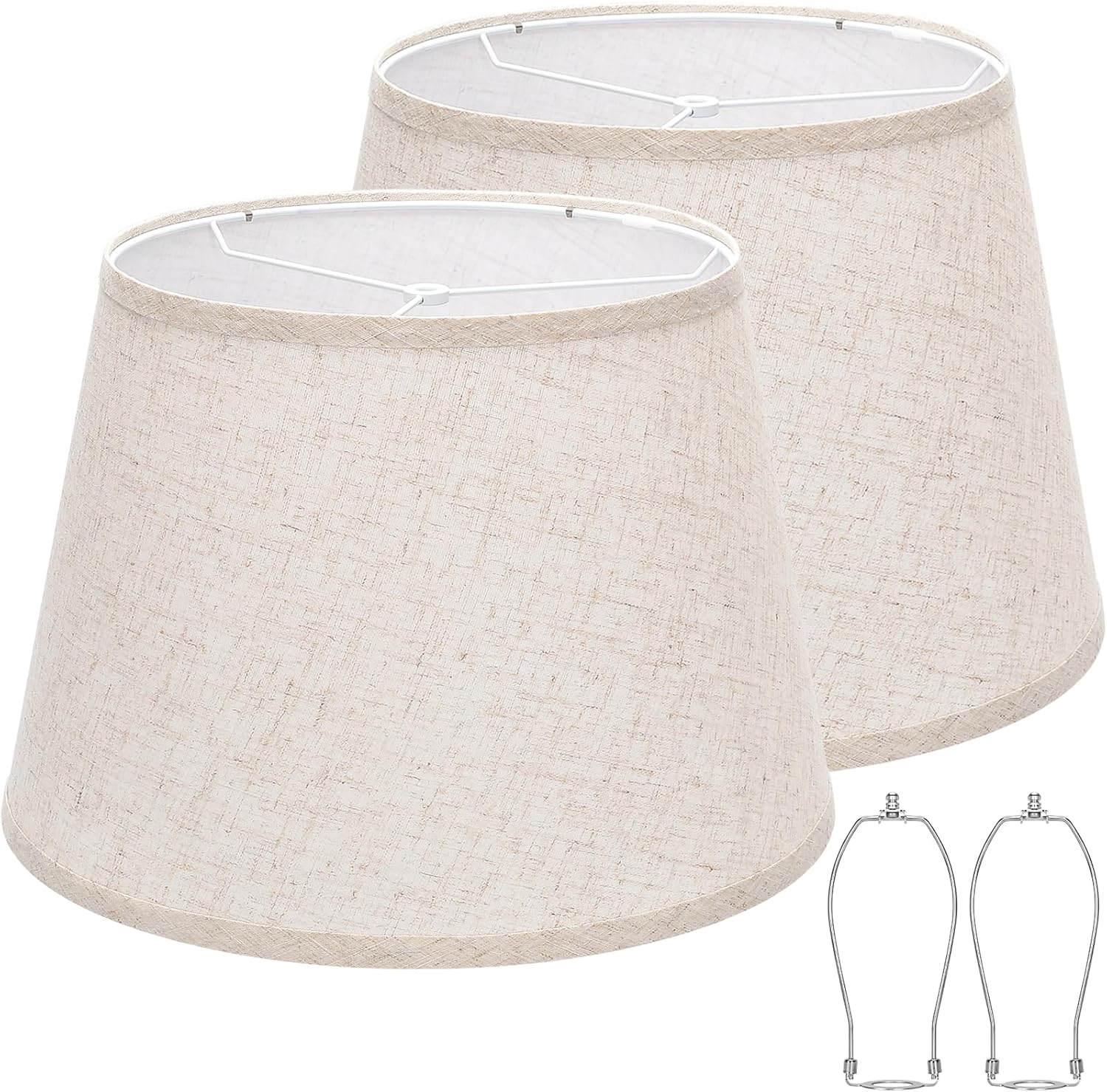 Large Drum Lamp Shades Set of 2, 12″Top x 16″Bottom x 11″High, Beige Lampshades for Table Lamps Floor Lamps, Natural Linen Replacement Lamp Shades, Spider, Harp Holders Included, Easy Assembly