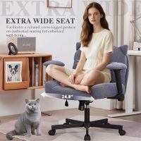 Sunchen Criss Cross Chair with Wheels and Arms, Cross Legged Office Chair with Wide Seat, Adjustable Cute Comfy Desk Chairs for Home Office, Bedroom, Vanity, Grey - Image 4