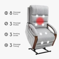 FLEXISPOT Dual Motor Power Lift Recliner Chair for Elderly, Electric Lay Flat Reclining Chair with Massage & Heat, Side Pockets, Fabric Single Sofa for Living Room,Light Gray - Image 5