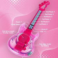Guitar and Microphone Play Set for Girls,Karaoke Machine with Music&Light,Microphone Toys with Stand,Adjustable Height Guitar Toys for Kids,Toddlers,Child(Red) - Image 3