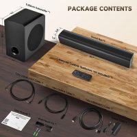 Sound Bar Speakers Bluetooth Wireless, TV Speakers Sound Bar Subwoofer, Home Theater Surround Sound Bar HDMI(ARC) Optical AUX USB 2.1ch Home Audio Sound System TV PC Wall Mount, Ebblack - Image 8
