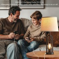 Black Table Lamps for Living Room Set of 2 - Farmhouse Lamps for Night Stands with USB A+C, Bedside Lamps for Bedroom, 24'' Industrial Lamp for Living Room End Tables - Image 3