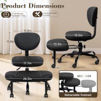 Ergonomic Cross Legged Office Chair with Wheels - Adjustable Height for Meditation, ADHD Desk & Yoga - Wide Criss Cross Design with Lumbar Support, Kneeling Chair - Black - Image 2